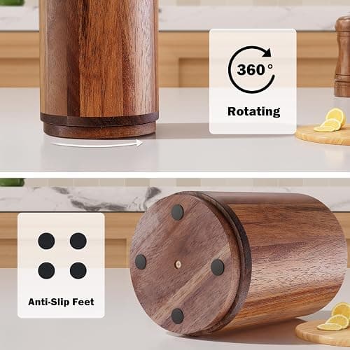Segtenant Utensil Holder, Acacia Wood Kitchen Utensil Holder for Countertop, 360°Rotating Cooking Utensil Crock for Kitchen Counter, 7.2" Large Utensil Organizer for Spatula thumbnail 6