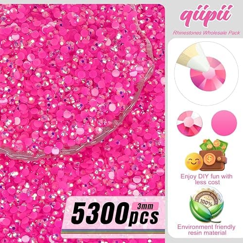 qiipii 5300PCS 3mm Hot Pink AB Resin Rhinestones Bulk Rose Pink Flatback Jelly Resin Stones Pack SS10 Diamonds Crystals Gems Charms Supplies for Nails Face Eyes Makeup Tumblers DIY Crafts Decor Shoes thumbnail 2