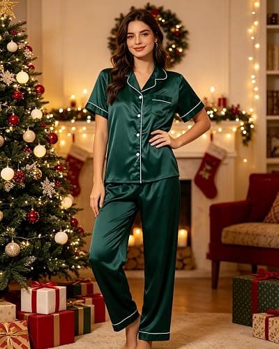 TinyChoice 3 Piece Silk Satin Pajama Set for Women Soft Button Down Pjs | Cozy Night Rest, Group Sleepover Attire, Private Home Lounge, Mom Holiday Present, Sleepover Party Wear thumbnail 3