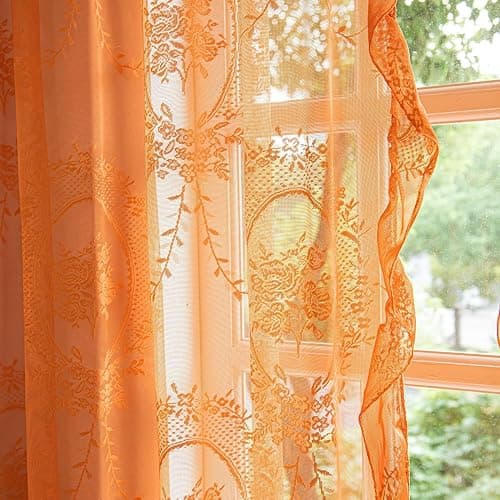 LIVING ROOM: Orange Sheer Lace Curtains thumbnail 2