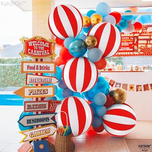 KatchOn, Huge Red and White Carnival Balloons - 22 Inches, Pack of 6 | Red and White Striped Balloon for Carnival Decoration | Circus Balloons For Birthday, Retro, 70s, Circus Theme Party Decorations thumbnail 5