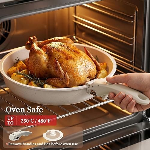 YASHE 15Pcs Nonstick Pots and Pans Set with Detachable Handle, Oven Safe | Induction Compatible Non-Toxic Stackable Cookware Set for RVs, Camping, PFOS/PFOA-Free thumbnail 2