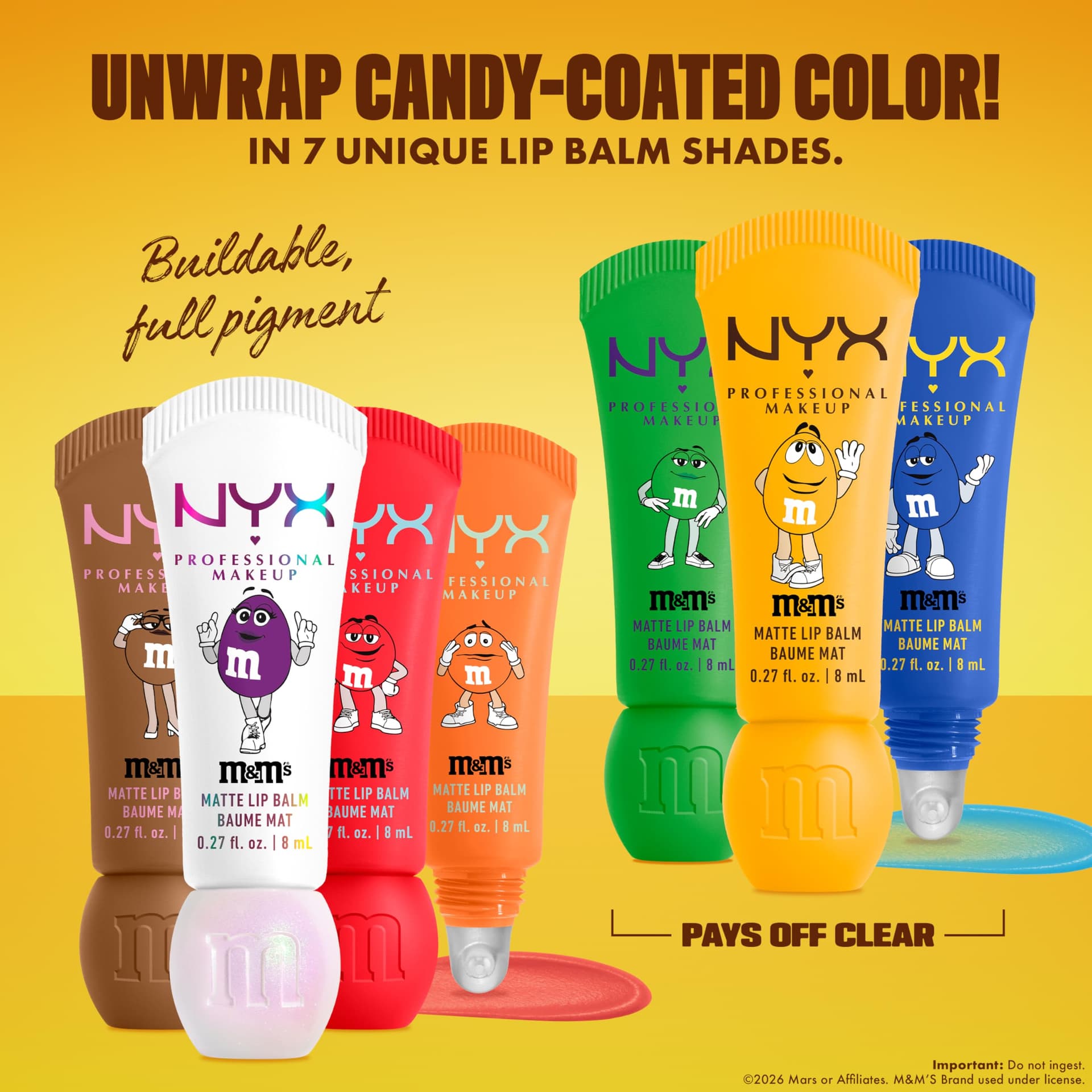 NYX Professional Makeup M&M'S Smushy Surprize Matte Lip Balm Blind Bag, 7 Collectible Limited Edition Matte Shades, Soft-Focus Hydrating Lip Balm thumbnail 4