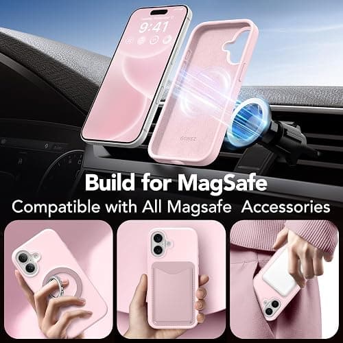 GONEZ Magnetic for iPhone 16 Case, Compatible with MagSafe, [Screen Protector + Camera Lens Protector], Liquid Silicone Shockproof Protective Phone Case for iPhone 16 6.1", Chalk Pink thumbnail 4