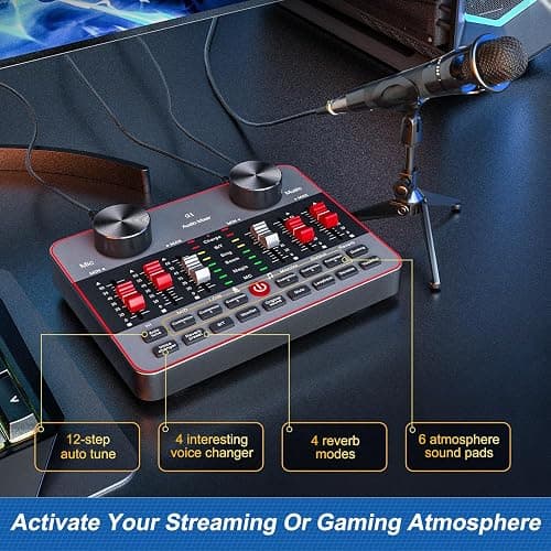 Podcast Equipment Bundle for 2 Mic Tiktok Video Content Creator Kit, Audio Interface DJ Mixer Sound Card/Board Condenser Microphone for Studio Smartphone/PC/Laptop Broadcast Recording thumbnail 5