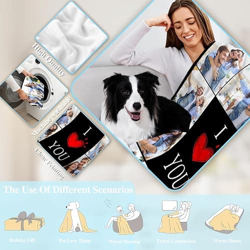 Bianspz Ships Next Day, Personalized Valentines Day Birthday Gifts for Him/Her, Custom Blanket with Photos, Personalized Blanket Couple Gifts Christmas for Mom Dad Boyfriend Girlfriend Wife Husband thumbnail 4
