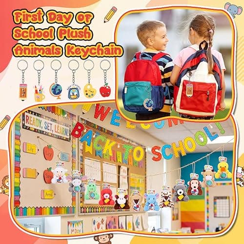 Wiwiqing 24 Sets Back to School Gifts for Students, First Day of School Mini Stuffed Animal with Keychain Card and Organza Bag for Classroom Exchange Reward Gift Party Favors Prize Goodie Bag Fillers thumbnail 5