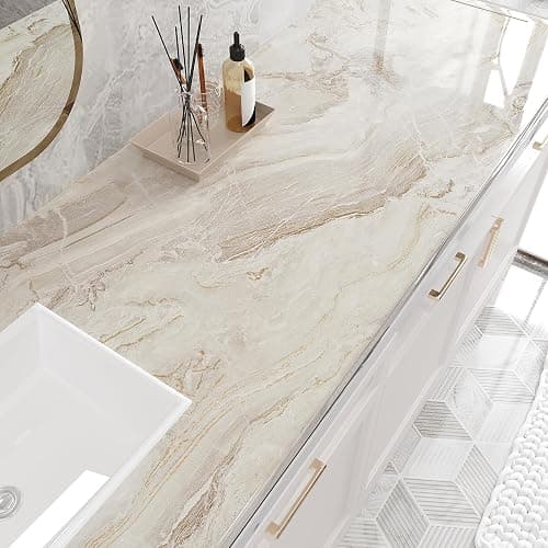 VEELIKE 15.7''x118'' Beige Gold Liquid Marble Contact Paper for Countertops Peel and Stick Waterproof Granite Countertop Paper Self Adhesive Marble Wallpaper Vinyl Roll for Kitchen Bathroom Table Wall thumbnail 2