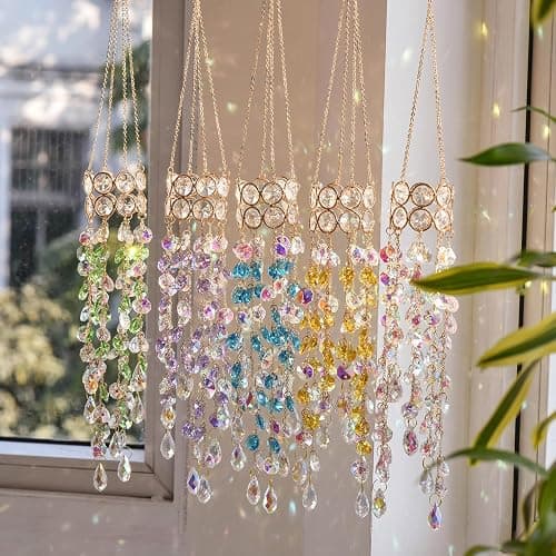 Hanging Window Garden Crystal Sun Catcher, Gold-Plated Sun Catcher for Indoor and Outdoor Decoration, Light Catcher, Party Crystals (Green) thumbnail 4