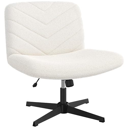 Yaheetech Wide Seat Cross Legged Office Chair, Adjustable Armless Office Chairs with No Wheels, Vanity Chair Criss Cross Chair Swivel Computer Chairs, Ivory - Image 1