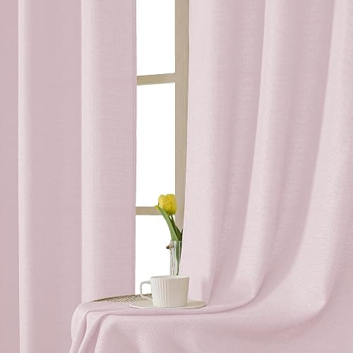 Chyhomenyc Bennet 2-Panel Blush Pink Kitchen Curtains, 36 Inch Length Tier, Faux Linen Textured Small Cafe, Light Filtering Short Window for Bathroom Basement, 30x36 Inch thumbnail 7