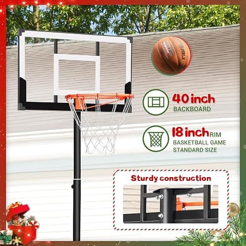 WIN.MAX Basketball Hoop Outdoor 3.3-10ft Adjustable Height, 40inch Backboard with Shatterproof Backboard and Larger Base, Portable Basketball Hoop Goal System Youth/Adults in Backyard/Driveway thumbnail 3