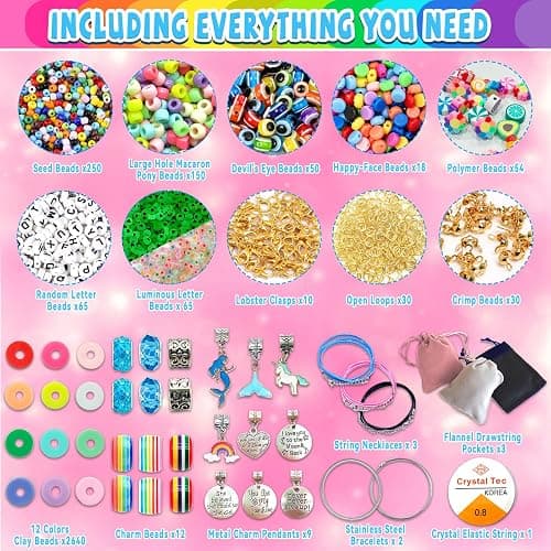 leitait Girls Toys Bracelet Making Kit -3400pcs Charm Jewelry Making Kit Supplies,Unicorn/Mermaid Crafts Birthday Christmas Gifts for Girls Ages 5 6 7 8 9 10 11 12 Years Old thumbnail 4
