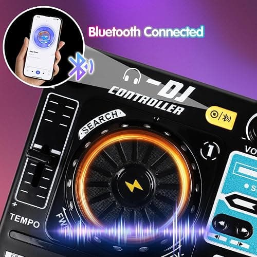Kids DJ Mixer Controller Table Musical Toy Electronic Bluetooth Toy with LED Lights Sound Effect Microphone Piano DJ Board Key Musical Instruments Birthday Gift Toys for 3 4 5 6 7 Year Old Boy Girl thumbnail 5