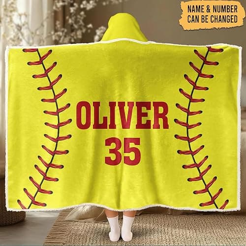 Hyturtle Personalized Softball Hooded Blanket – Softball Wearable Blankets Gift from Women Lovers – Sports Blanket Hoodie Gift for Players On Birthday – Custom Name Soft Cozy Flannel Sherpa Blankets thumbnail 2