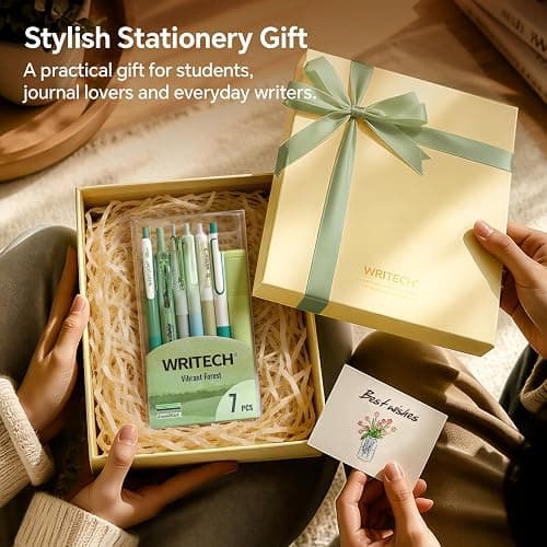 WRITECH Gel Pens Journaling Highlighters: 0.5 & 0.7mm Green Journal Set 7ct | Black & Multicolor Pen Highlighter No Bleed Smooth Writing for Drawing Journaling Teachers Nurses Office Gift thumbnail 7