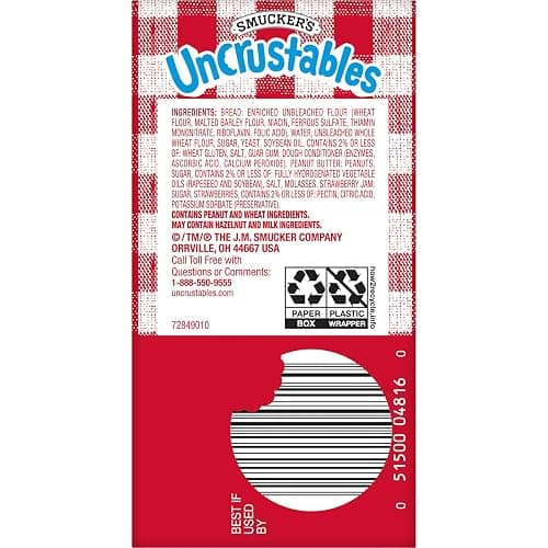 Smucker’s Uncrustables Peanut Butter & Strawberry Jam Sandwiches, 4 Count, 2 Oz. Each, Frozen thumbnail 10