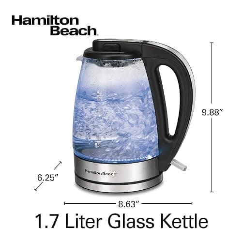 Hamiton Beach 40864C Glass Electric Kettle, 1.7 Liter Capacity, Automatic Shutoff, Cord-Free Design, Stainless Steel thumbnail 2