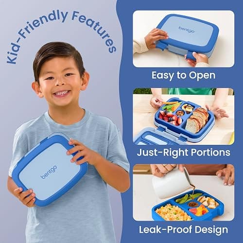 Bentgo Kids Bento-Style 5-Compartment Leak-Proof Lunch Box - Just-Right Portions for Ages 3 to 7, Durable, Drop-Proof, Dishwasher Safe, PFAS & BPA-Free & Made with Food-Safe Materials (Blue) thumbnail 5