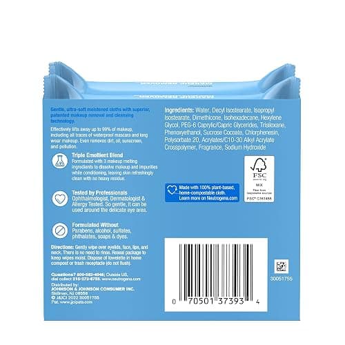 Neutrogena Makeup Remover Wipes, Daily Facial Cleanser Towelettes, Gently Cleanse and Remove Oil & Makeup, Alcohol-Free Makeup Wipes, 2 x 25 ct thumbnail 8
