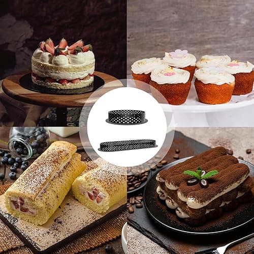Txmyxgs 16PCS Mousse-Kreisring Kuchen,Perforierte Tortenringe, 8pcs oval 8pcs rund Kuchenform tartelette förmchen,Antihaft Kuchen Ringe Mit Lüftungslöchern für Desserts, DIY,Schwarzer thumbnail 8