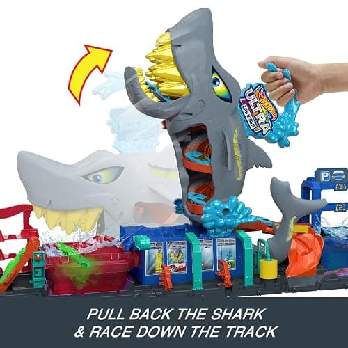 Hot Wheels City Track Set, Ultra Shark Car Wash with 1:64 Scale Color Reveal Toy Vehicle, Repeat Color-Change Feature, Storage thumbnail 5