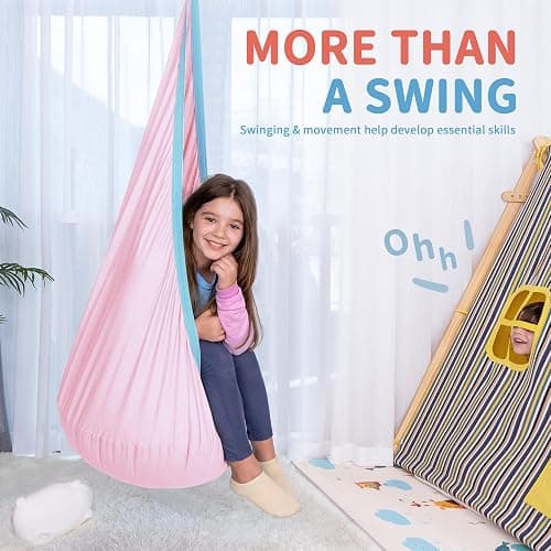 OUTREE Kids Pod Swing Seat, Cotton Child Hammock Swing Chair, Sensory Swing for Indoor and Outdoor Use, Macaron Pink thumbnail 6