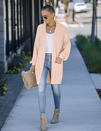 MEROKEETY Women's 2025 Fall Open Front Chunky Knit Sweater Oversized Lantern Sleeve Cardigan Outwear thumbnail 5