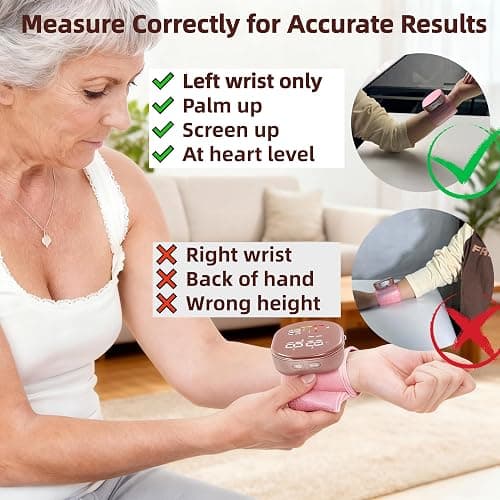 GUAEVER Wrist Blood Pressure Monitor, Rechargeable, Large LED Display, Pink | Clinically Accurate, One-Button Operation, Voice Guidance, Adjustable 5.3"-7.7" Wrist Cuff, 2×120 Memory, Easy for Seniors thumbnail 7