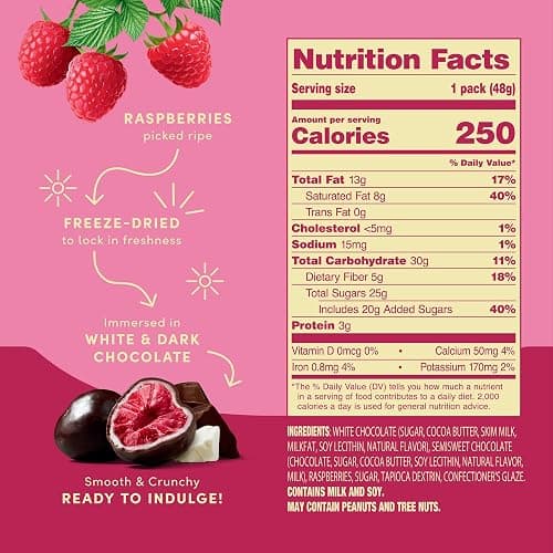 Tru Fru Freeze-Dried Raspberries in Dark & White Chocolate, 1.7 Ounce Bag thumbnail 2