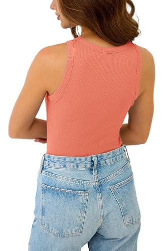 GKBK Womens Tank Tops High Neck Sleeveless Ribbed Tank Casual Basic Thick Strap Slim Fitted Racerback Shirts thumbnail 5