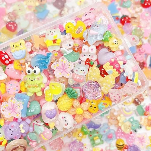 JINDUODUO 120 Pcs Flatback Resin Slime Charms, Bulk Kawaii Assorted Cute Charms Ornaments for Phone Junk Cases, Scrapbooking, DIY Crafts - Image 1