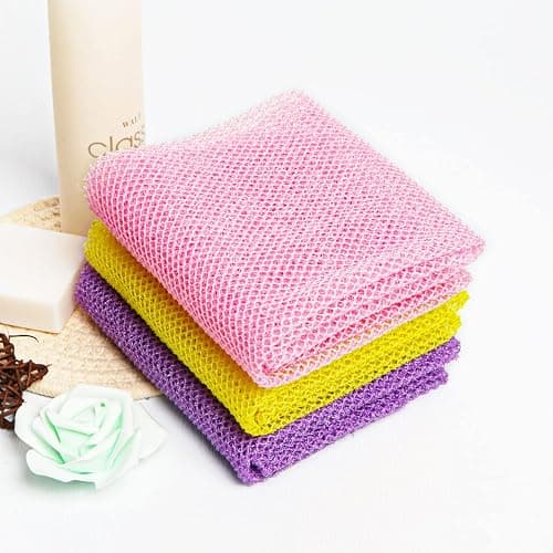 GIGULES, 3 Pieces African Net Bath Sponge African Exfoliating African Scrubbing Long Net Rag African Wash Net Shower Body Scrubber, Yellow Pink Purple thumbnail 4