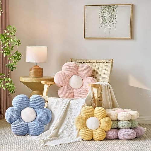 Znhinery Flower Pillow, Decorative Throw Pillow for Bed Couch, Flower Shaped Pillow Home Decor Daisy Pillows (Ivory White, 14.9 Inches) thumbnail 4