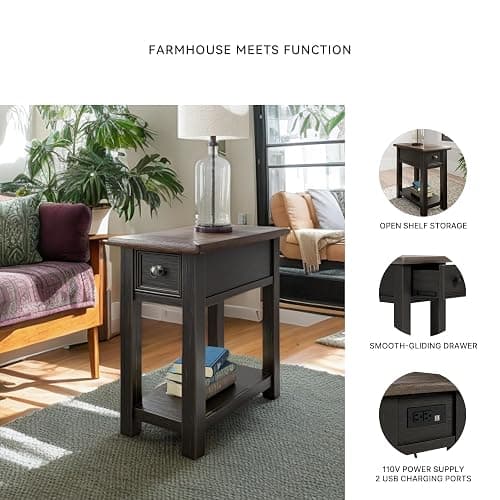 Signature Design by Ashley Tyler Creek Chair Side End Table, Plank-styled Top, Smooth-gliding Drawer, Wood, 14.13" W x 24.13" D x 24.13" H, Light Brown & Whitewash thumbnail 5