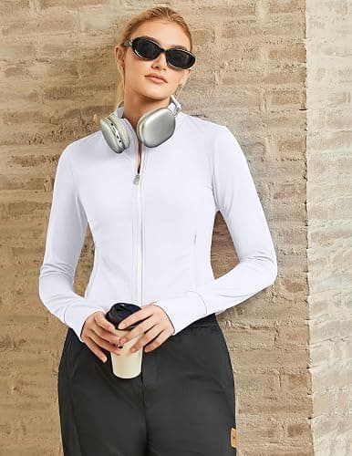 PINSPARK Women Cropped Workout Jackets Full Zip Slim Fit Athletic Jackets Thumb Holes Running Jacket with Zipper Pockets thumbnail 6