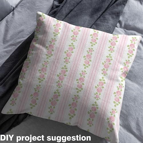 Rose Fabric by The Yard, Floral Pattern Upholstery Fabric, Geometric Strip Lines Material by The Yard, Romantic Valenties Waterproof Fabric for DIY Art Craft Patchwork, Pink, 2 Yards thumbnail 4