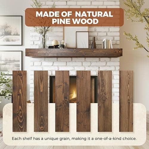 ABSWHLM 48x8x3 Fireplace Mantel - Handcrafted Hollow Rustic Solid Wood Wall Mounted Floating Shelf with Invisible Heavy Duty Wood Bracket (Weathered Brown) thumbnail 4