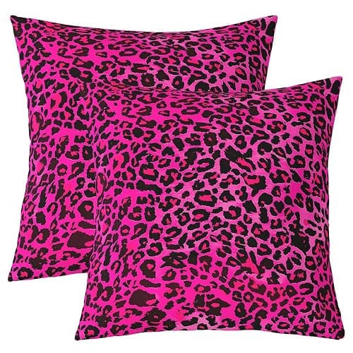 jejeloiu Kids Hot Pink Leopard Throw Pillow Covers Set of 2 20 x 20-Inch Animal Print Decor Pillowcase for Boys Girls Teens Cheetah Cushion Case Women Men Safari Bedroom Decor - Image 1