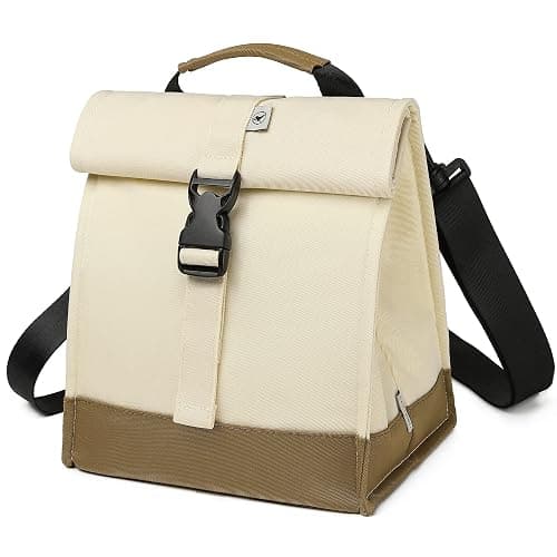 SUNNY BIRD Insulated Lunch Bag Rolltop Lunch Box Medium Lunch Cooler Tote for Women, Girls, Teens and Adults (White) - Image 1