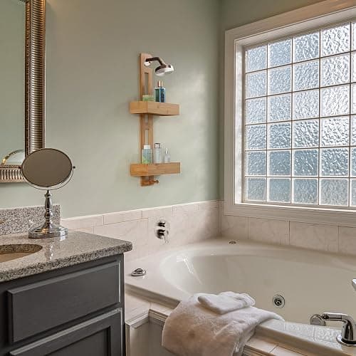 Basicwise Bathroom Multi-function Natural Bamboo Storage Rack Over Shower Head Organizer, Shower Ball, Shampoo, Conditioner, Soap Holder thumbnail 2