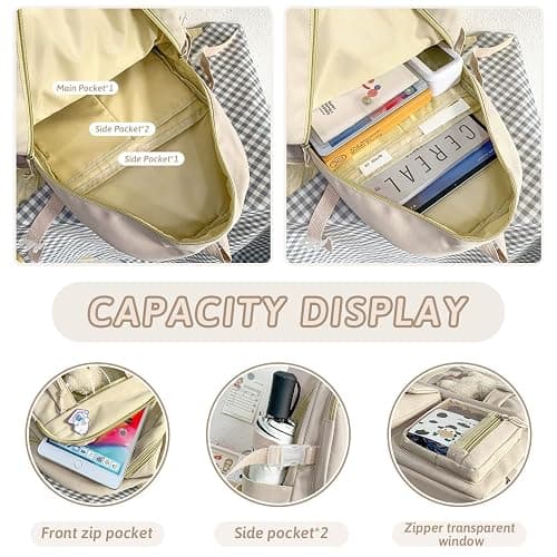 EVEOUT Cute Kawaii Nylon School Backpack for Girls, Large Capacity Multi-Pocket Casual Student Bookbag, Lightweight Travel Daypack for School & Outdoor Use thumbnail 5