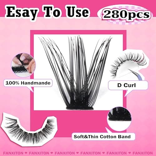 DIY Lash Extension Kit Cluster Lashes 280 pcs Lash Clusters with Lash Brush D Curl Volume Eyelashes Extensions 9-16 mm 40D+50D Individual Lashes Thin Band Eyelashes Cluster Kit for Beginners (No Glue) thumbnail 6