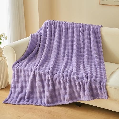 NEWCOSPLAY King Blanket for Couch Lavender Super Soft Flannel Fleece 3D Bubble Lightweight Bed Blanket All Season Use (Lavender, King(90"x110")) thumbnail 9