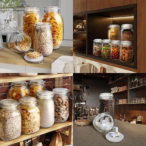 HomArtist Glass Jars with Airtight Lid Set of 6, 17 floz Wide Mouth Mason Jars with Clamp Lids,Glass Sealed Jars with Air Tight Lids, Best for Kitchen & Pantry Food Storage thumbnail 6