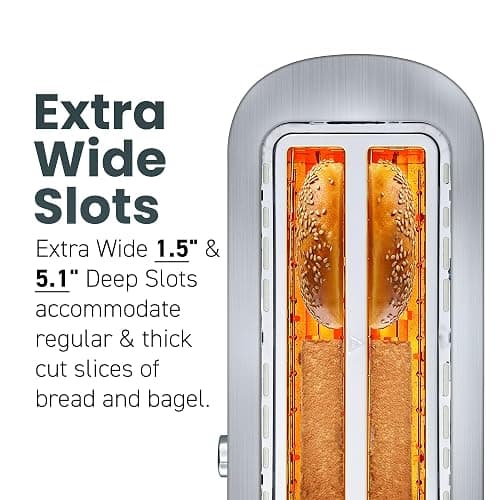 Elite Gourmet ECT4123X Long Slot 4 Slice Toaster, Extra Wide 1.5" and 5.1" Deep Slots, Bagel, Defrost & Cancel Functions, 6 Toast Shade Settings, Fits Bagels, Waffles, Artisan Breads, Stainless Steel thumbnail 4