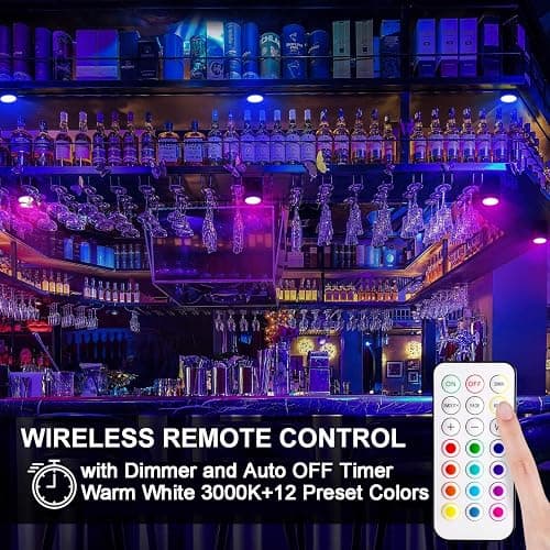 BLS LED Puck Lights with Remote Control, Wireless Under Cabinet & Closet Lighting, RGB 13 Color Changing Lights with Dimmer, Timer & AA Battery Operated, Push, Touch, Stick on for Night, White, 6 Pack thumbnail 8