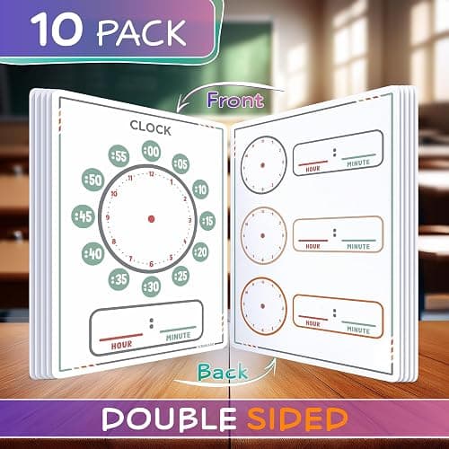 Scribbledo 10 Pack Telling Time Teaching Sheets - 9'x12' Dry Erase Learning Clocks for Kids Homeschooling Supplies thumbnail 4