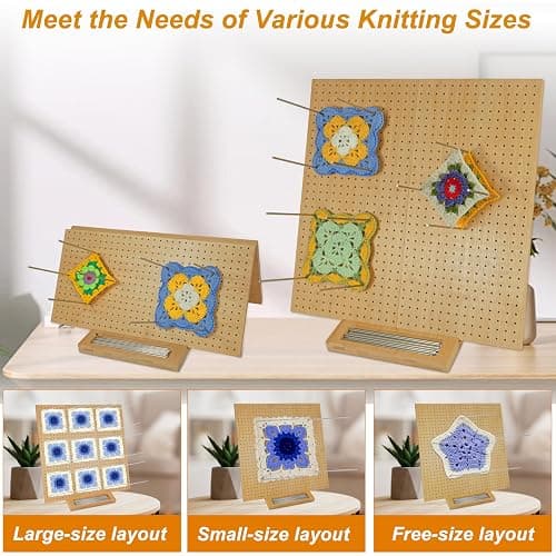 15.5" x 15.5"Foldable Crochet Blocking Board with Pins,Granny Square Blocking Board,Blocking Mats for Knitting with 35 5.9"Stainless Steel Rod Pins,Bamboo Crocheting Accessories Gifts for Crocheters thumbnail 4