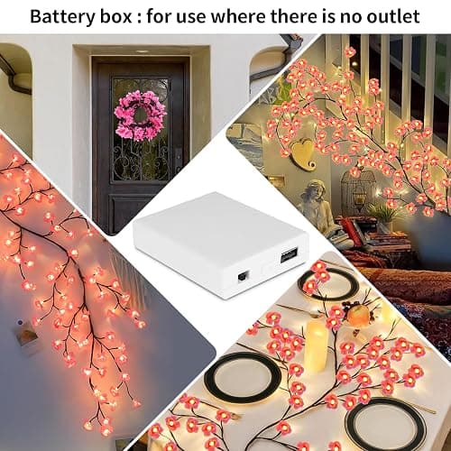 FNHMSL Cherry Enchanted Willow Vine Lights, 4FT 48LED Pink Cherry Blossom Tree Branch Lights for Wall, Remote Timer,8 Light Model,Bedroom Wall Doors Wedding, Christmas, USB Battery Box thumbnail 7